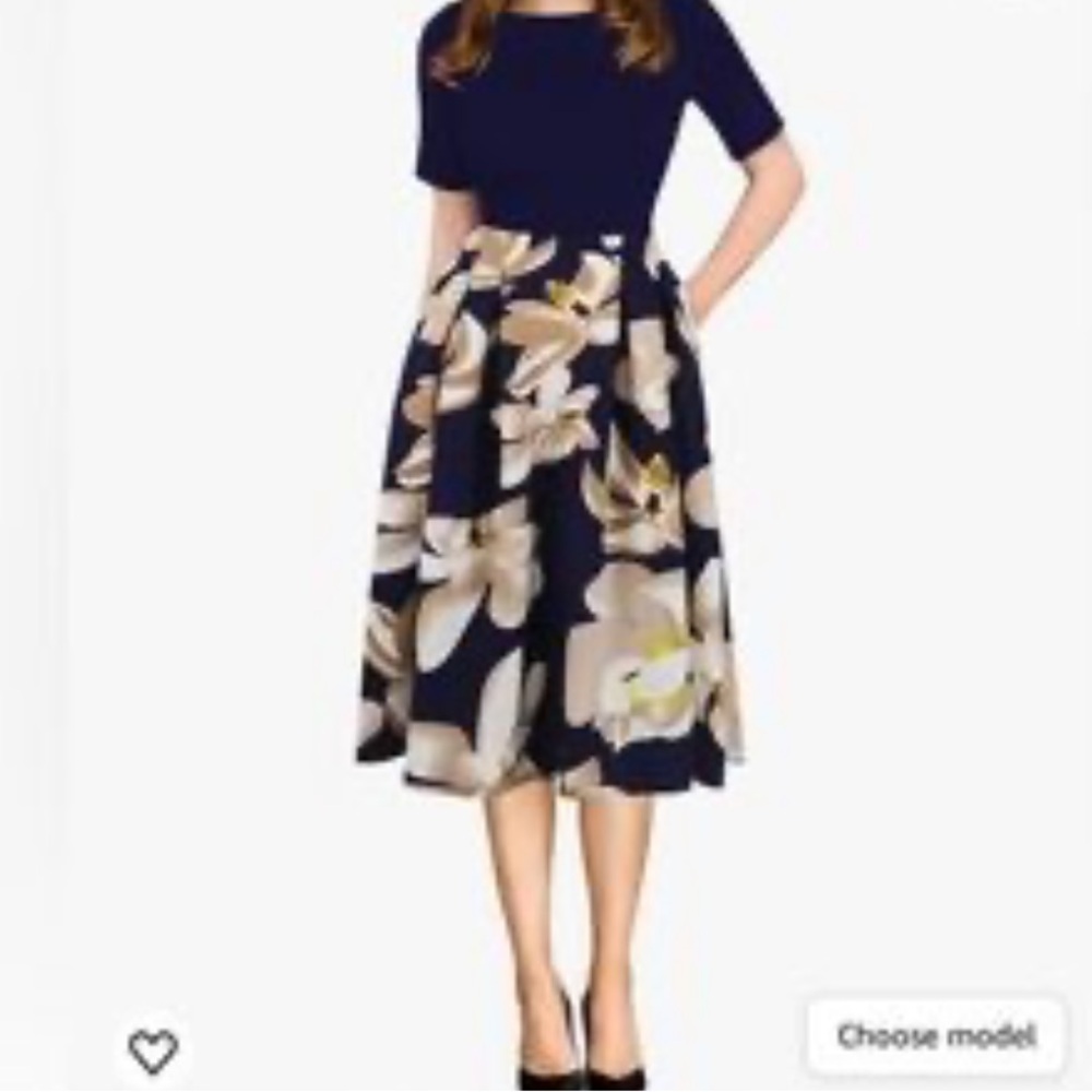 Nemidor Women's Navy Short Sleeves Floral Print Maxi Dress - US. 14